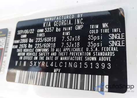 2022 Kia Sorento S from USA, damaged, VIN 5XYRL4LC1NG151393